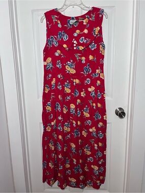 Sunshine Starshine VTG 80’s Floral Red Midi Dress with Scoop Neck